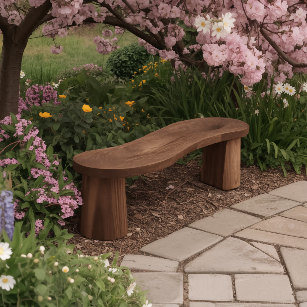 Organic Curved Wood Bench For Garden Or Entryway Kitchnce