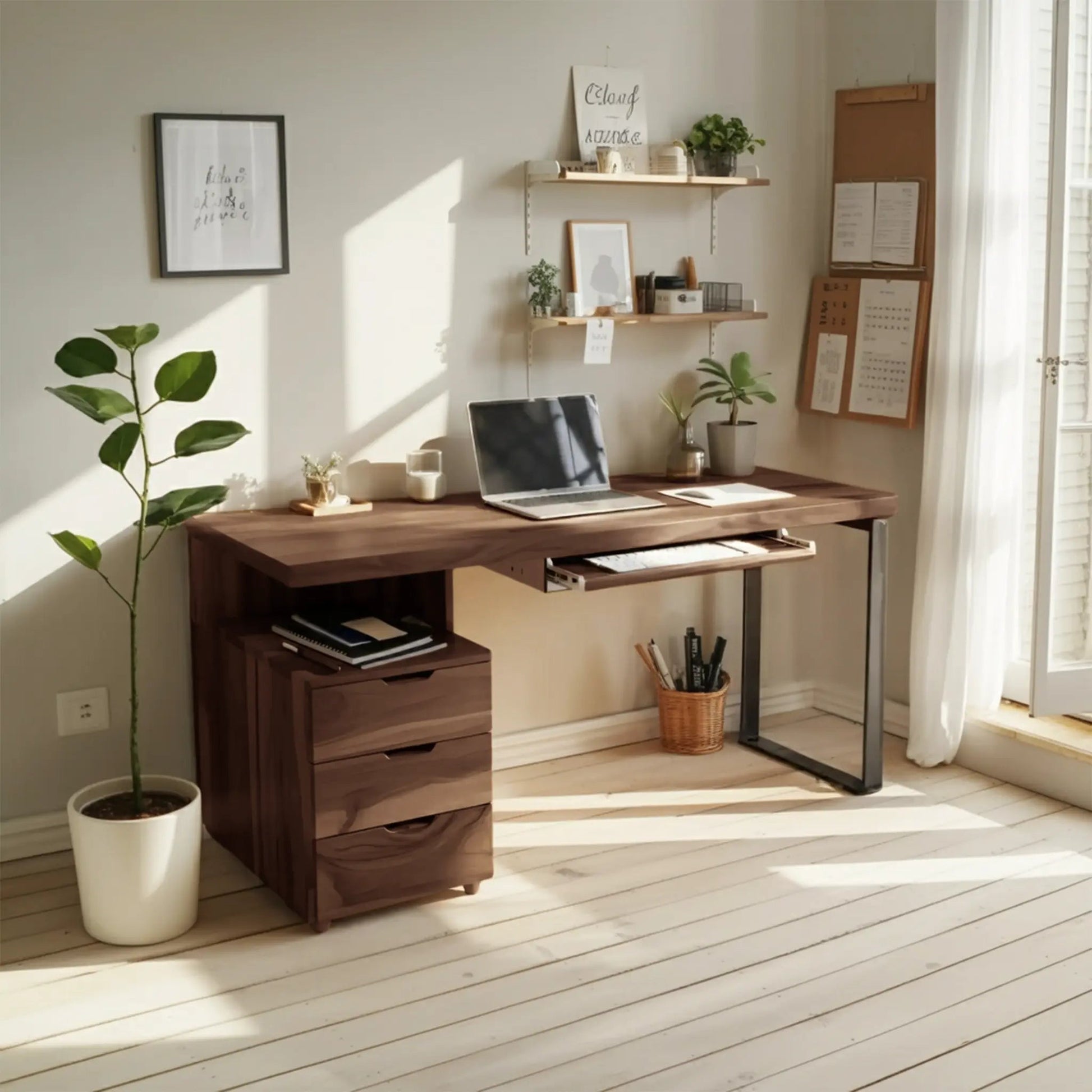 Contemporary Desk with Drawer For Home Office Workspace Kitchnce