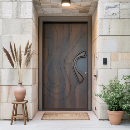 Modern Sculpted Front Door With Carved Design For Contemporary Entryway And Home Kitchnce