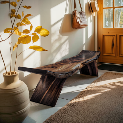Rustic Live Edge Bench With Organic Curves For Entryway Kitchnce