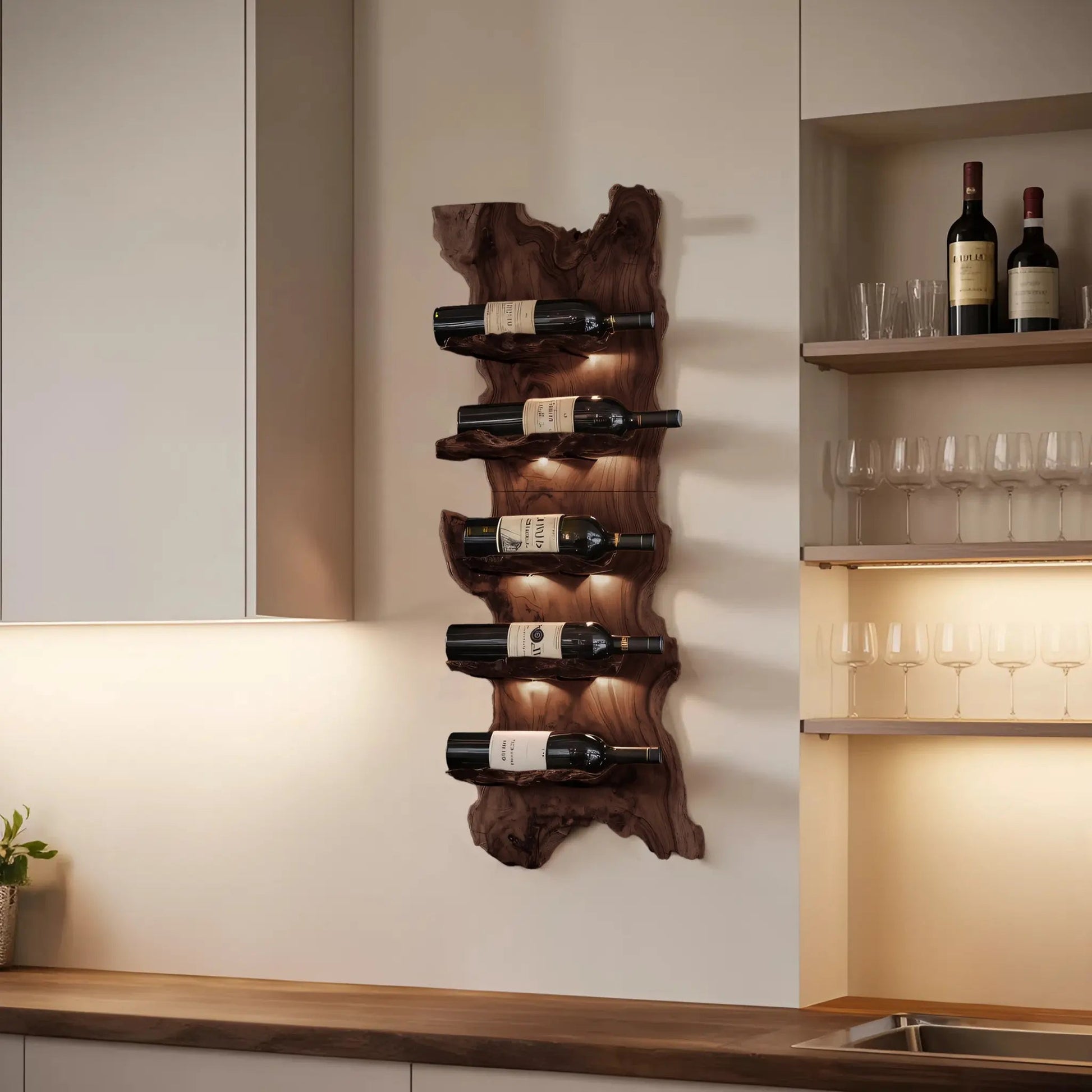 Modern Wooden Live Edge Wine Holder For Entryway Furniture Kitchnce