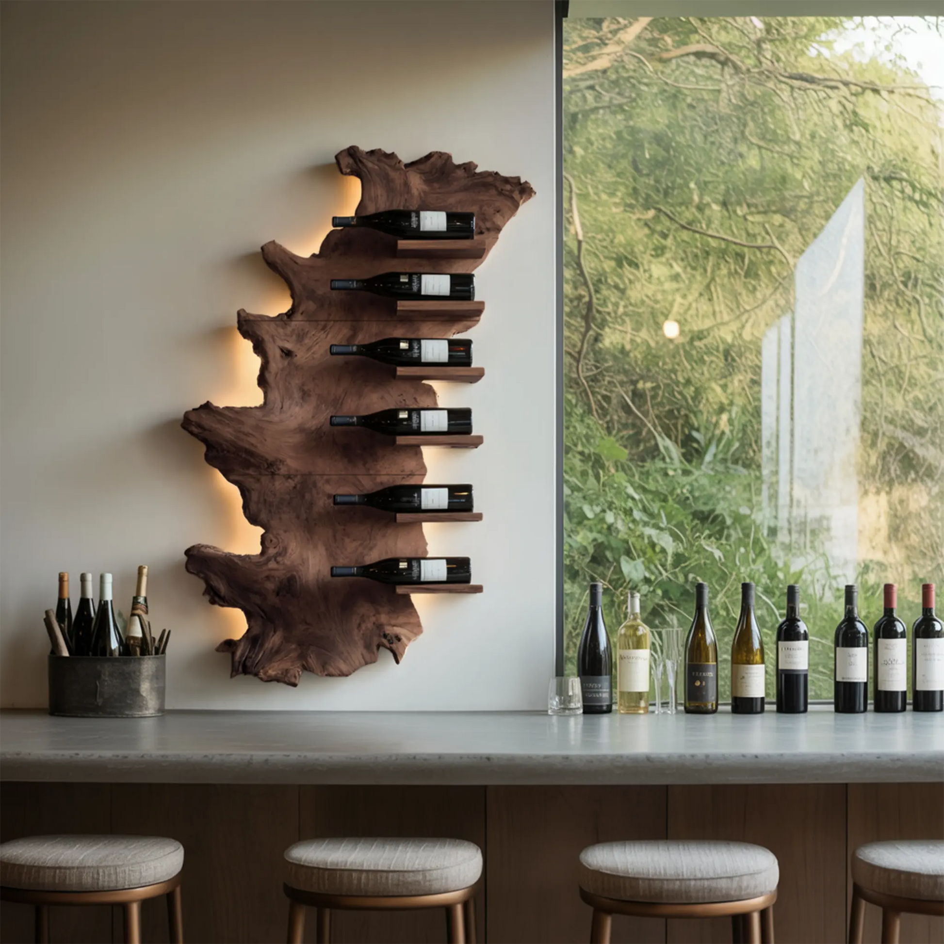Handcrafted Wooden Live Edge Wine Holder For Bar Display Art Kitchnce