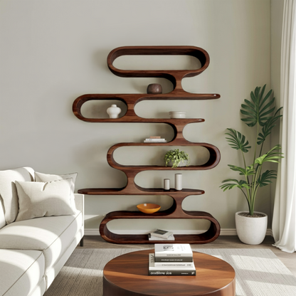 Mid Century Modern Wall Shelf With Flowing Shape For Living Room And Office Kitchnce