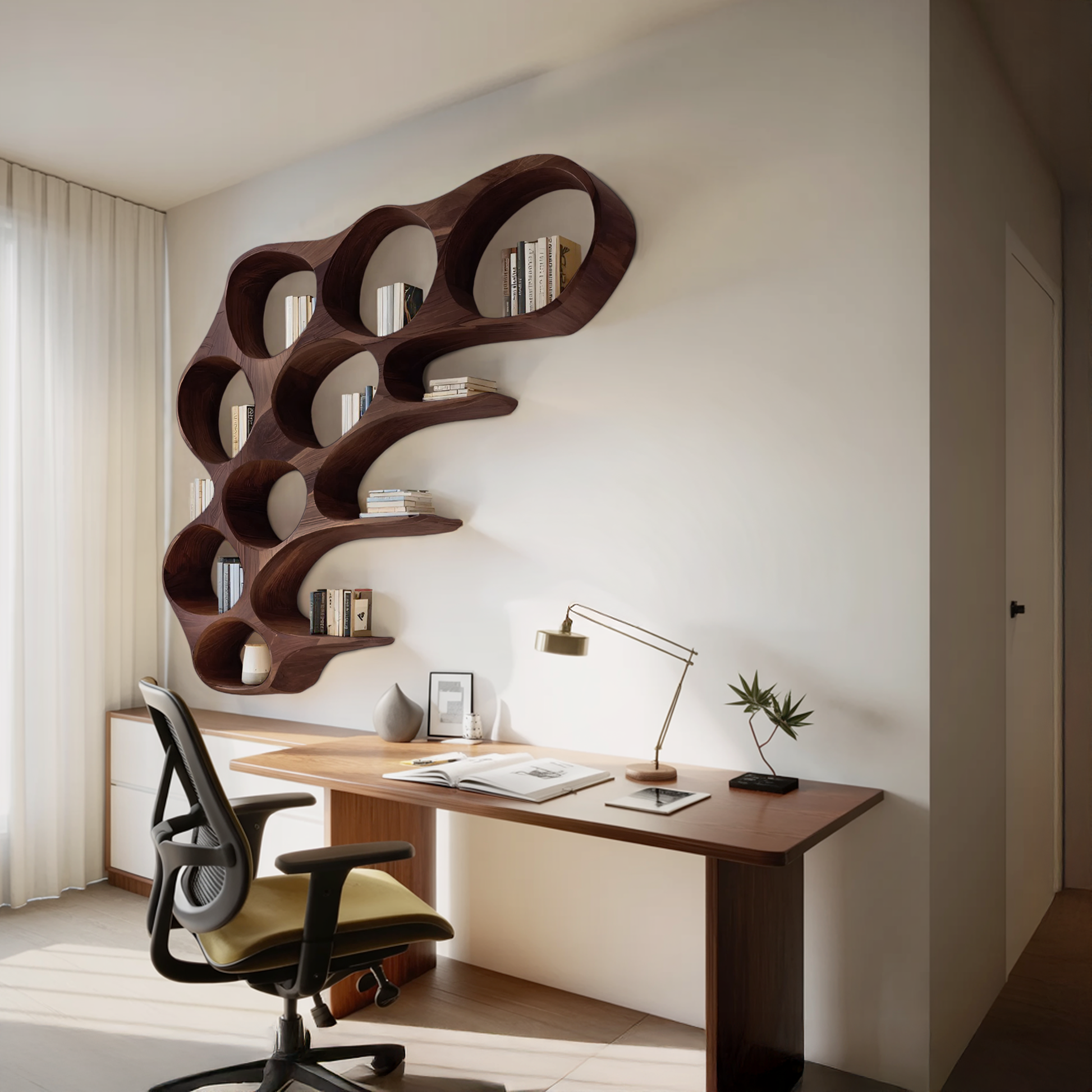Organic Honeycomb Shaped Wall Mounted Bookshelf For Bedroom Kitchnce