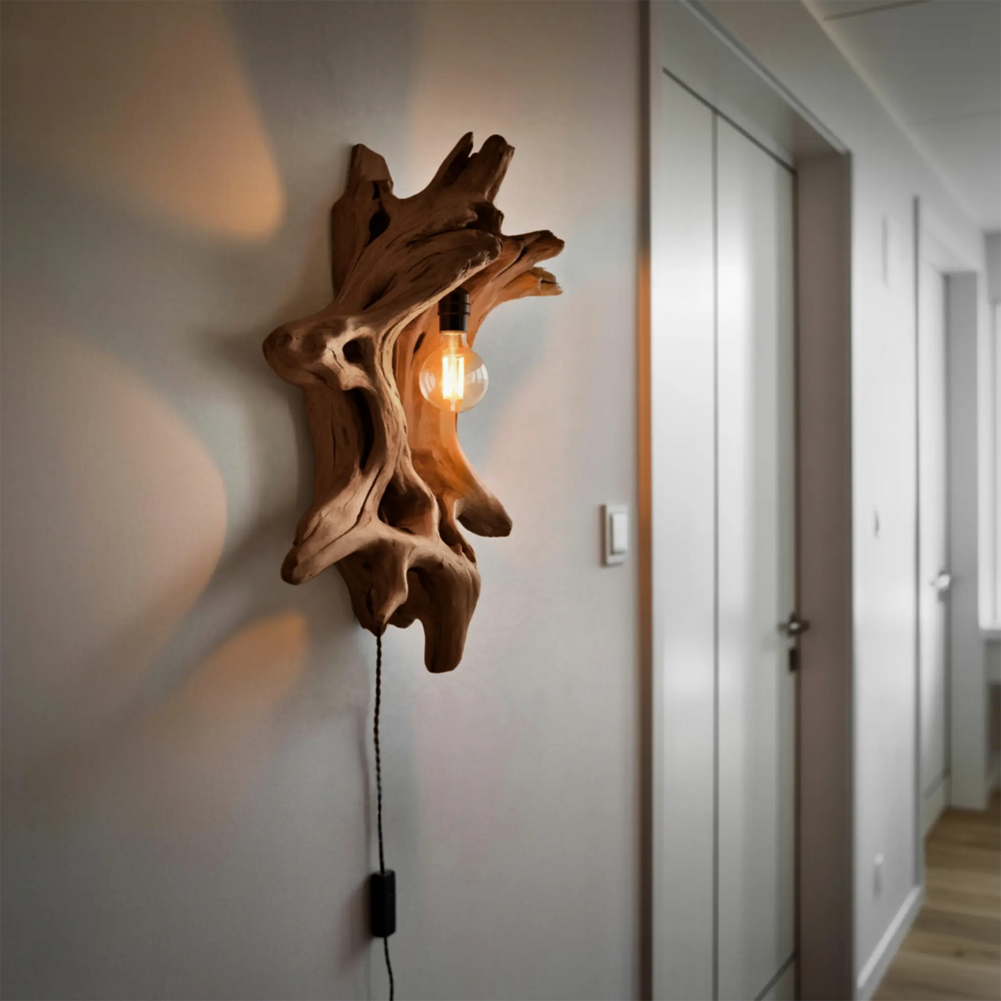 Driftwood Wall Lamp With Carved Form For Rustic Modern Living Room Kitchnce