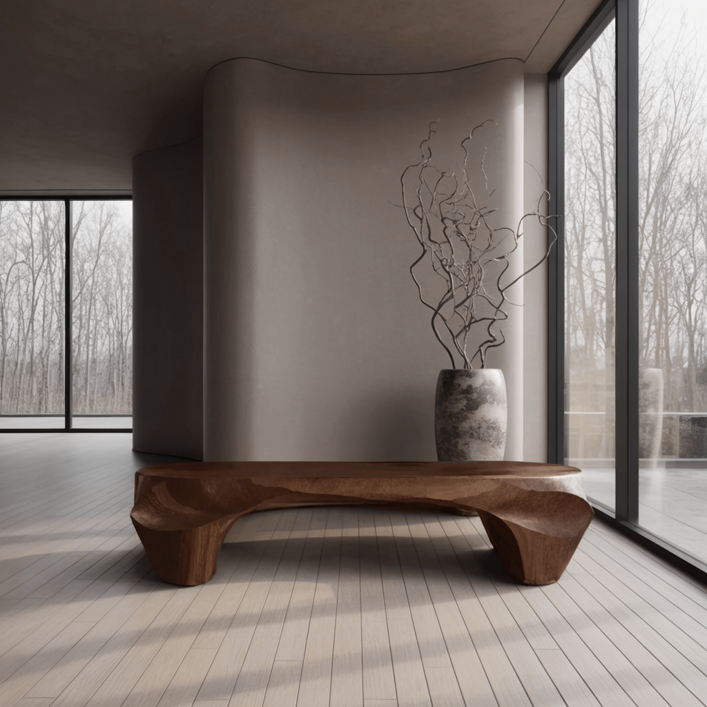 Modern Sculptural Bench And Wall Mirror For Entryway Kitchnce