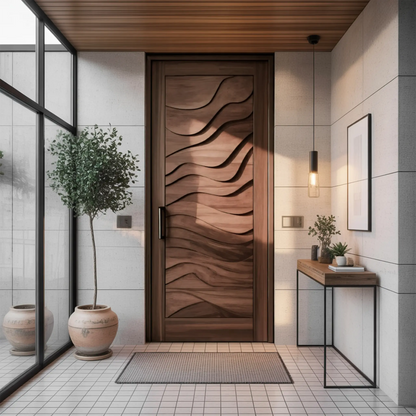 Modern Wave Carved Door Design With 3D Pattern For Hallway And Living Room Kitchnce