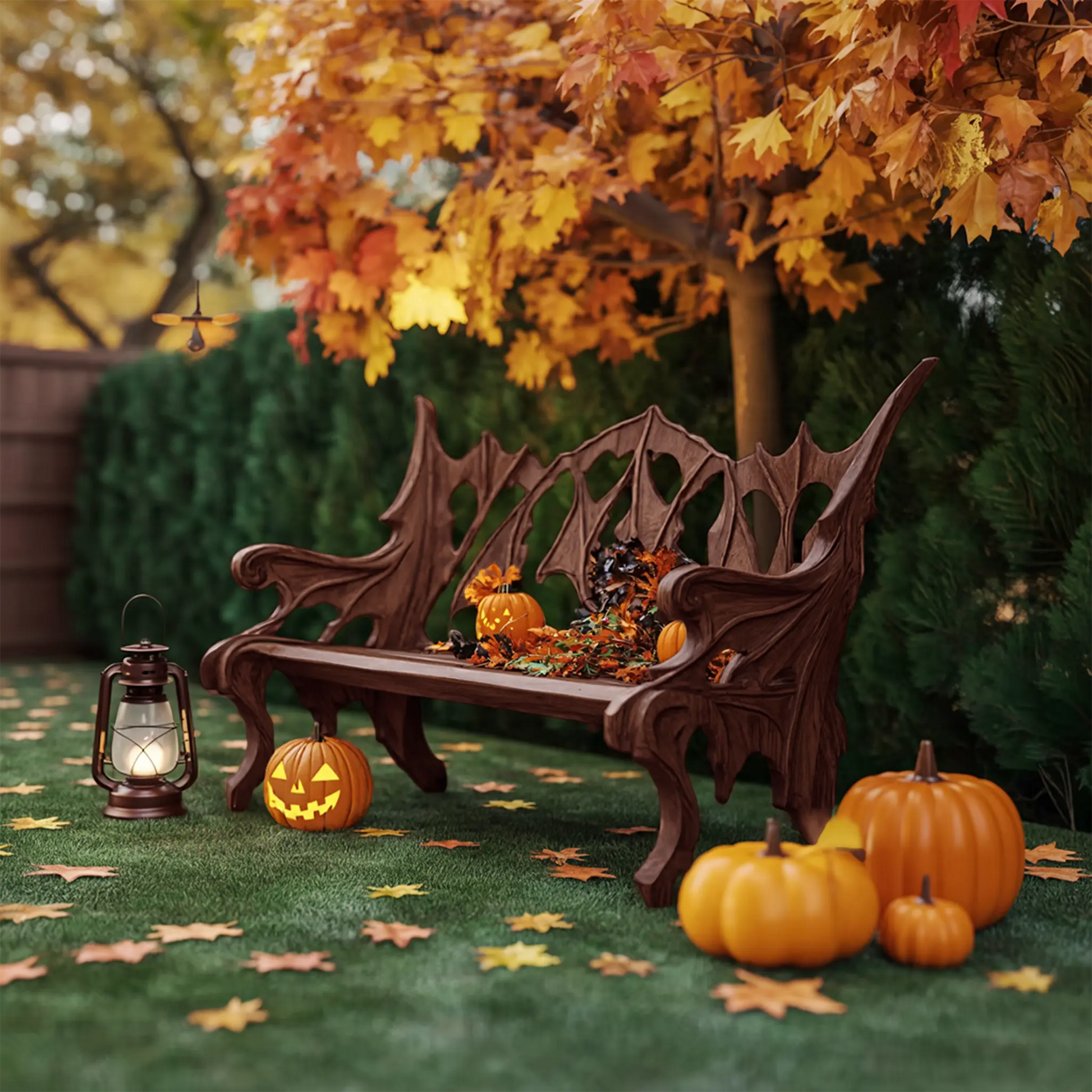 Mid Century Solid Wood Halloween Bench For Festive Outdoor Decor Kitchnce