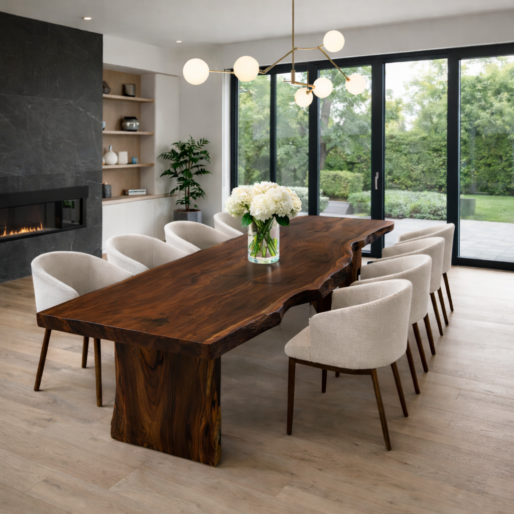 Farmhouse Solid Walnut Live Edge Dining Table for Modern Homes