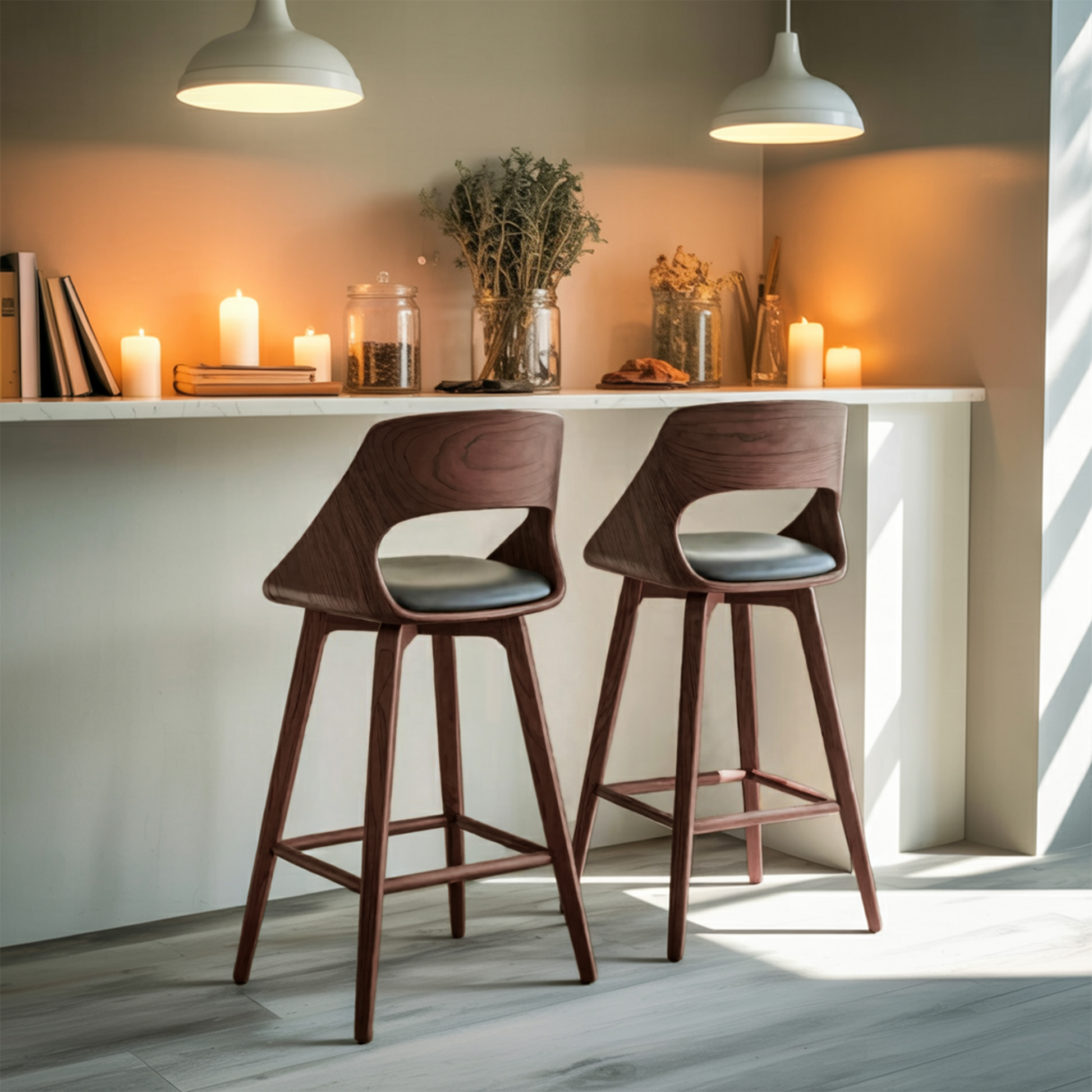 Mid Century Modern Bar Stool with Backrest For Kitchen Home Bar Kitchnce