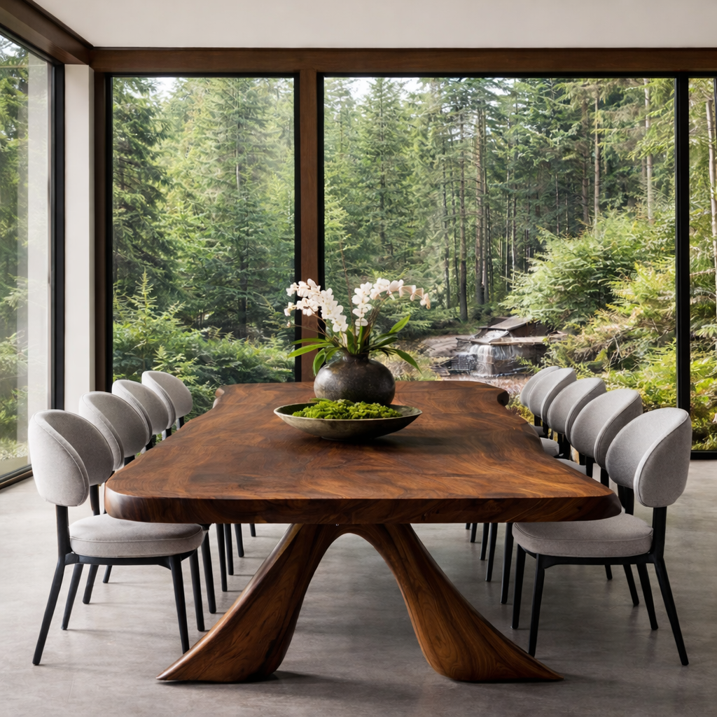 Solid Wood Sculptural Dining Table Organic Modern Design