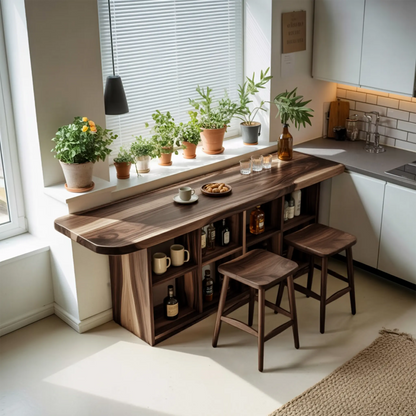 Curved Wood Bar Table With Storage For Kitchen Or Dining Area Kitchnce