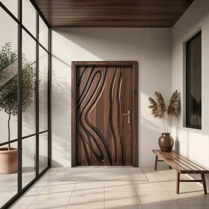 Modern Carved Wooden Door For Interior Entryway Kitchnce