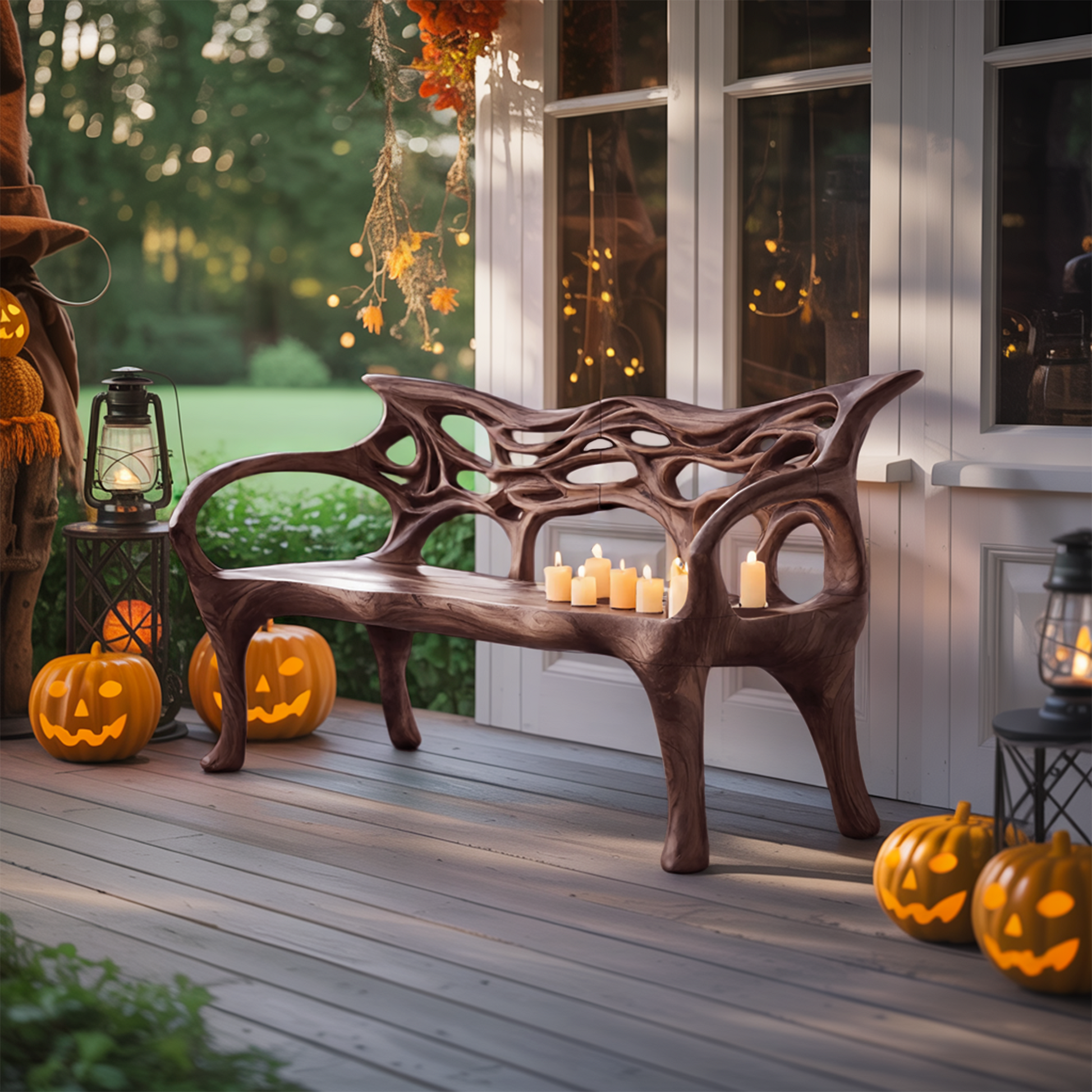 Mid Century Solid Wood Halloween Bench For Outdoor Design Kitchnce