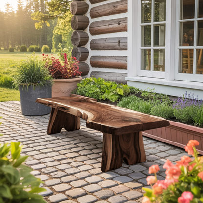 Minimalist Live Edge Outdoor Bench For Entryway Or Patio Kitchnce