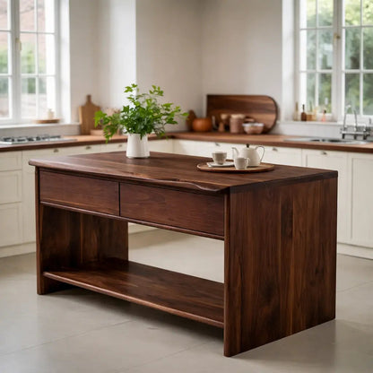 Modern Solid Wood Kitchen Island with Drawer and Open Shelf Storage Prep Table Kitchnce
