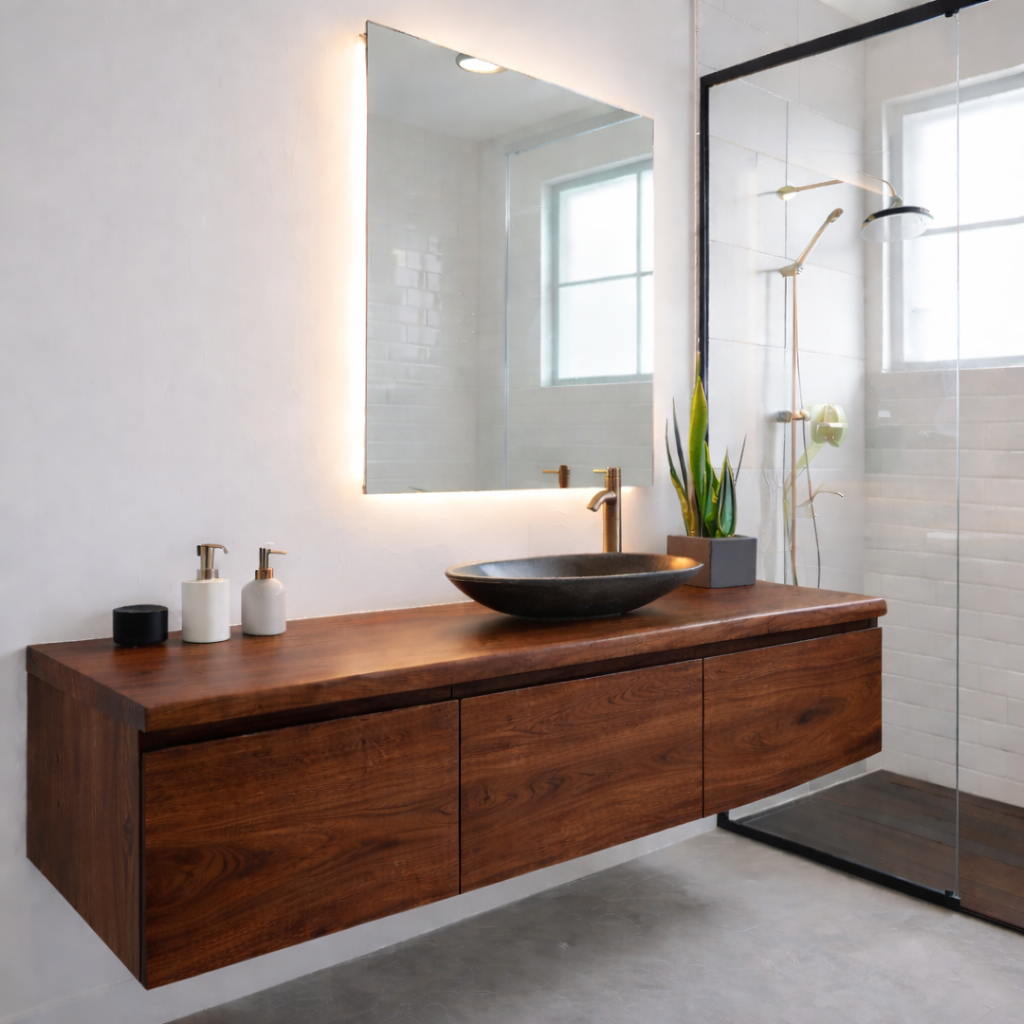 Floating Oak Bathroom Vanity, Wall Mounted Wood Vanity Cabinet Kitchnce