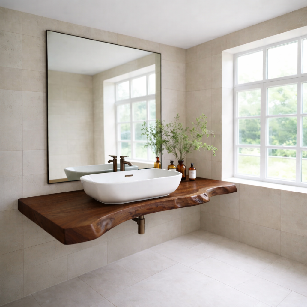 Live Edge Floating Bathroom Vanity Top, Solid Wood Wall Mounted Vanity Shelf Kitchnce