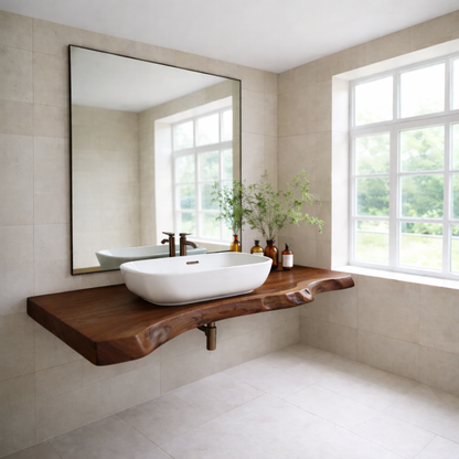 Live Edge Floating Bathroom Vanity Top, Solid Wood Wall Mounted Vanity Shelf Kitchnce