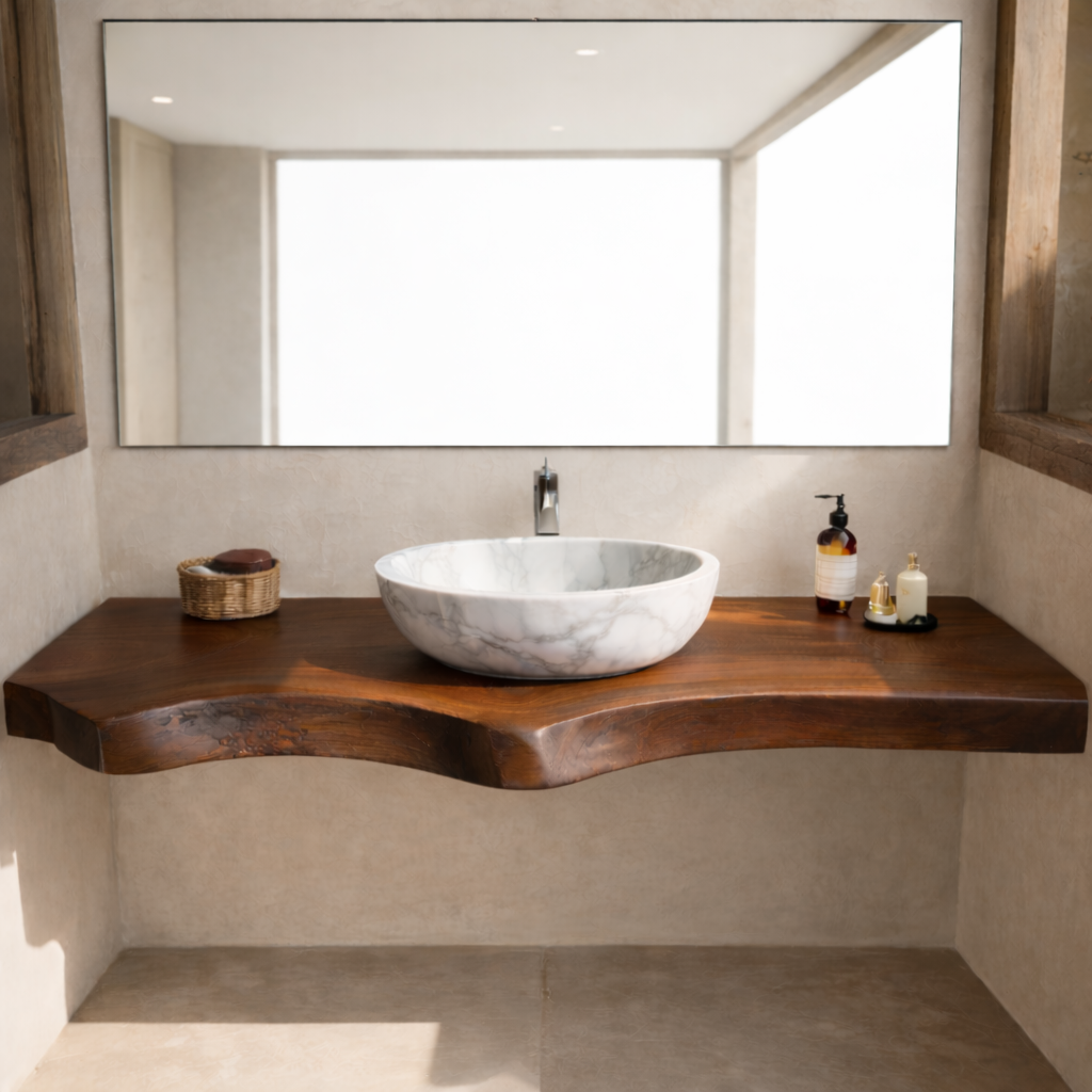 Live Edge Floating Bathroom Vanity Top, Solid Wood Wall Mounted Vanity Counter Kitchnce