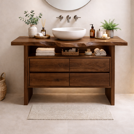 Solid Wood Bathroom Vanity with Open Shelf and Four Drawers Kitchnce