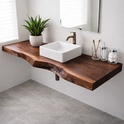 Floating Live Edge Solid Wood Bathroom Shelf Wall Mounted Natural Wood Vanity Top Kitchnce