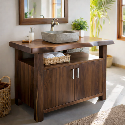 Solid Wood Bathroom Vanity Cabinet with Open Shelf Storage Kitchnce