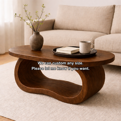 Curved Solid Wood Coffee Table – Sculptural Modern Living Room Center Table