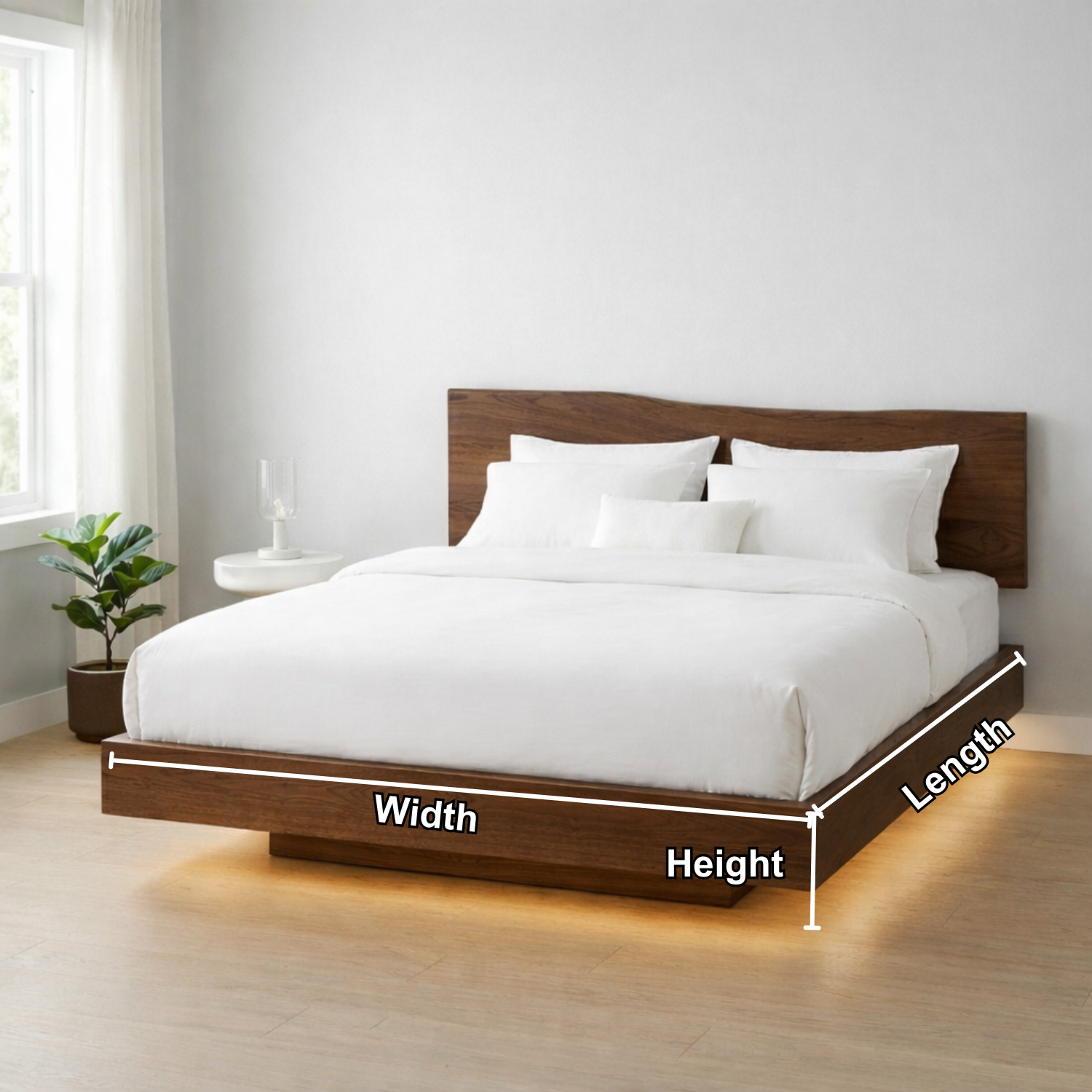 Solid Wood Floating Platform Bed Frame with Modern Low Profile Design