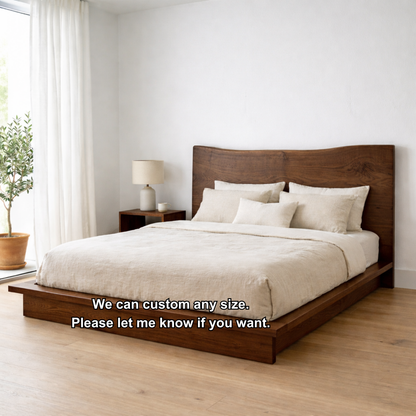 Solid Wood Platform Bed Frame with Curved Headboard – Low Profile Design