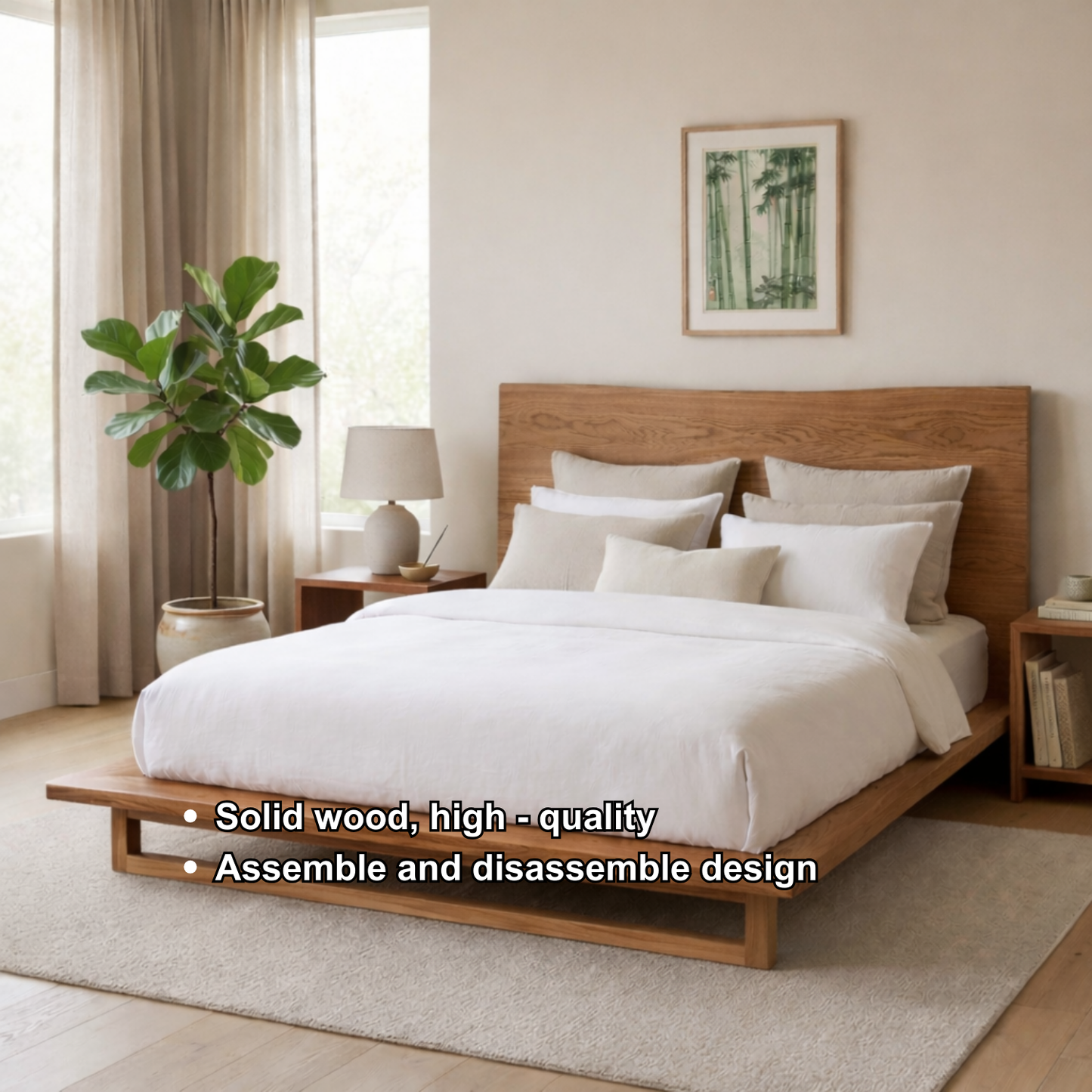 Solid Wood Platform Bed Frame with Low Profile & Minimalist Design