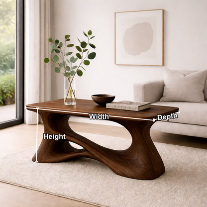 Solid Wood Sculptural Coffee Table with Organic Curved Base – Modern Rustic Coffee Table Kitchnce