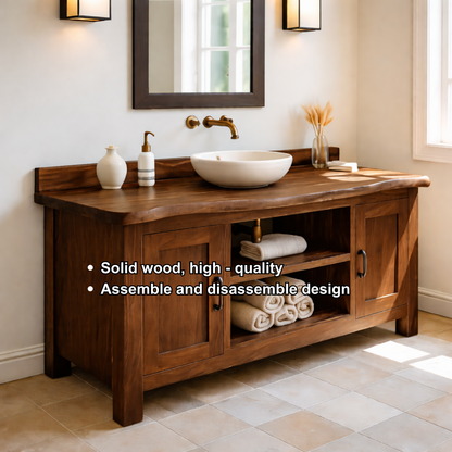 Solid Wood Bathroom Vanity with Cabinet Doors & Open Shelf Storage