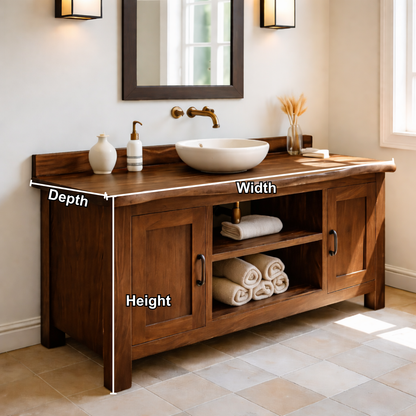 Solid Wood Bathroom Vanity with Cabinet Doors & Open Shelf Storage