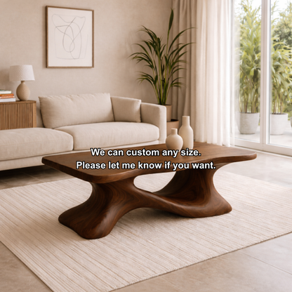 Solid Wood Sculptural Coffee Table with Organic Curved Base – Modern Living Room Table Kitchnce