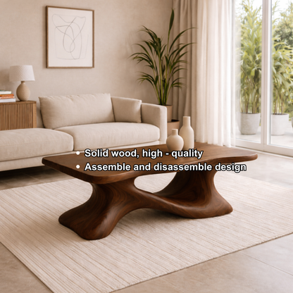 Solid Wood Sculptural Coffee Table with Organic Curved Base – Modern Living Room Table Kitchnce