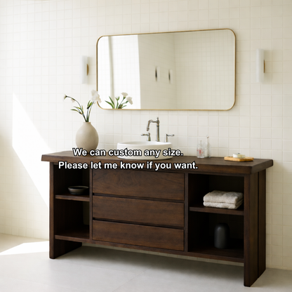 Solid Wood Bathroom Vanity with 3 Drawers & Open Shelf Storage